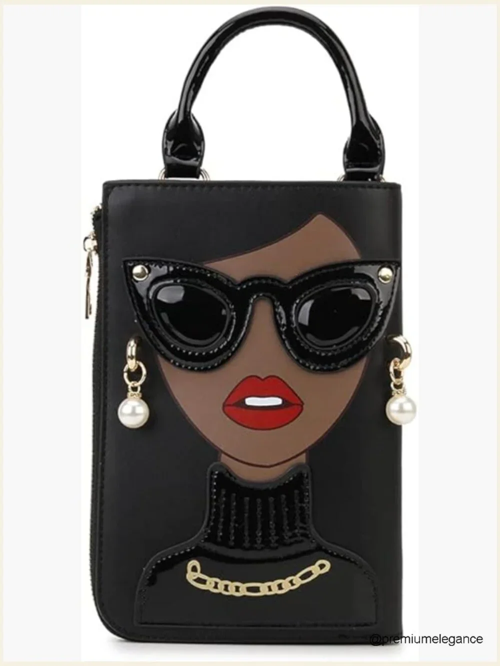 Novelty Lady Face Satchel Handbag PU Leather Top Handle Crossbody Clutch